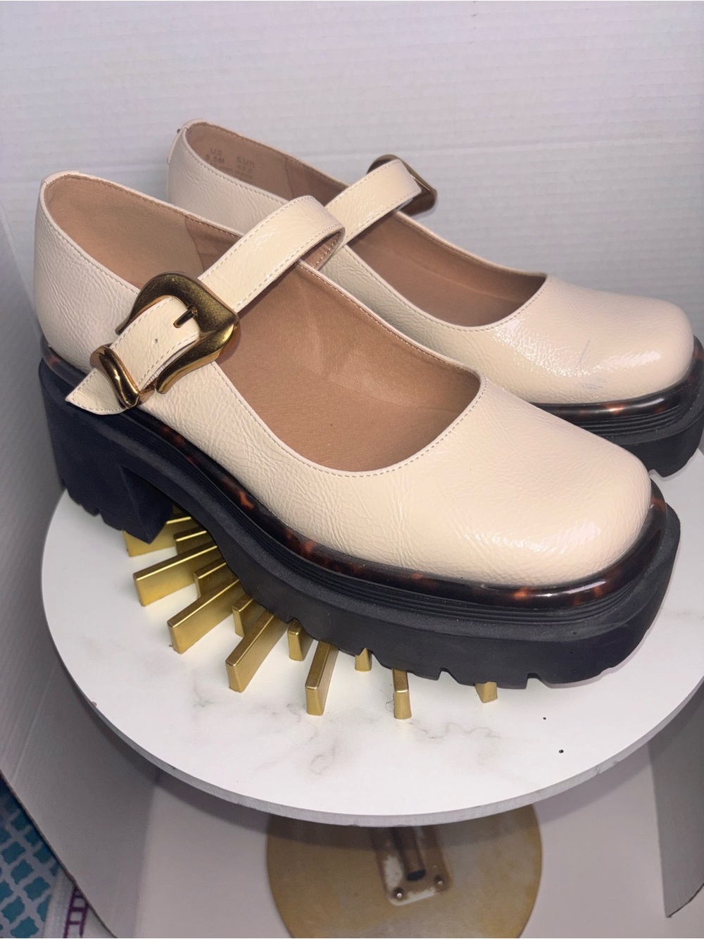 Sam Edelman Cream Platform Mary Jane Shoes with Chunky Tread NWOT
